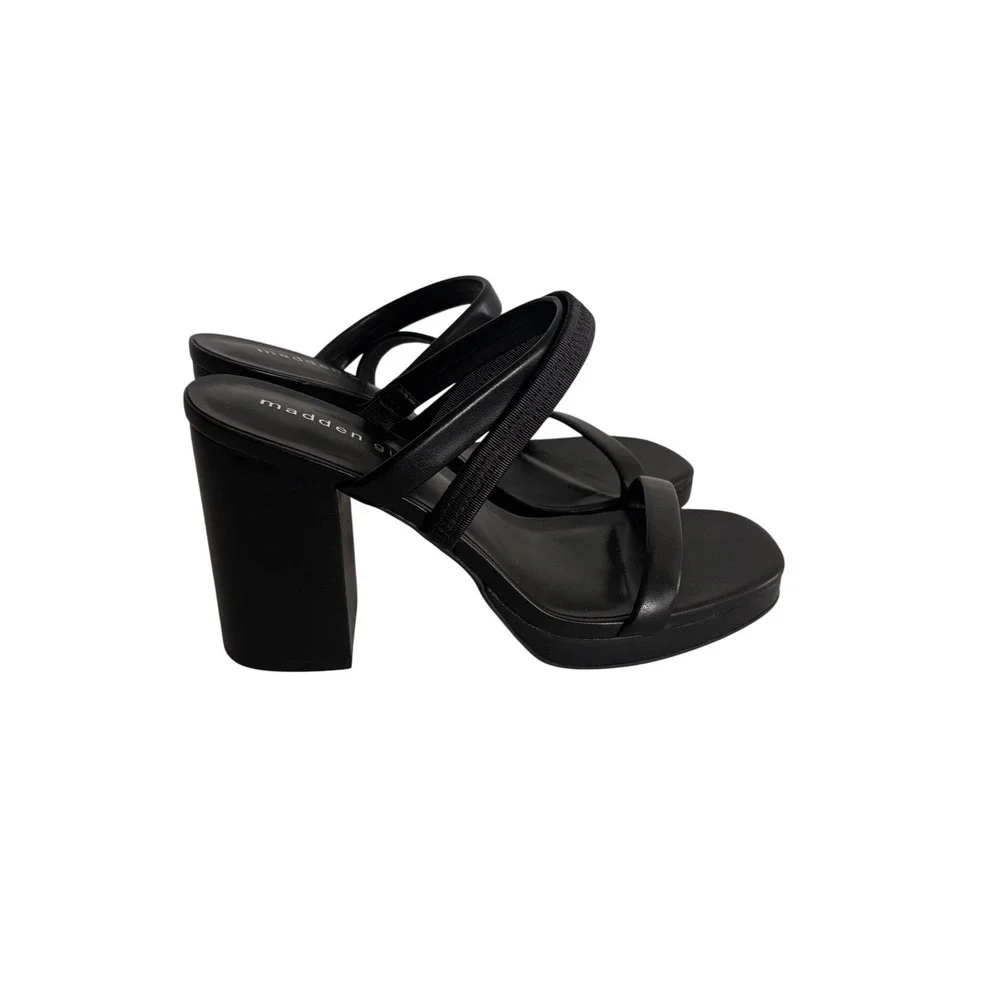 Madden Girl‎ Womens Black Platform Block Heel Multi Strap Sandals Size 8.5